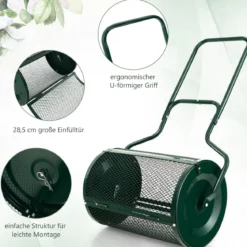 68 cm Breiter Kompoststreuer mit Verbesserten Seitlichen Riegeln & U-förmigem Griff Grün