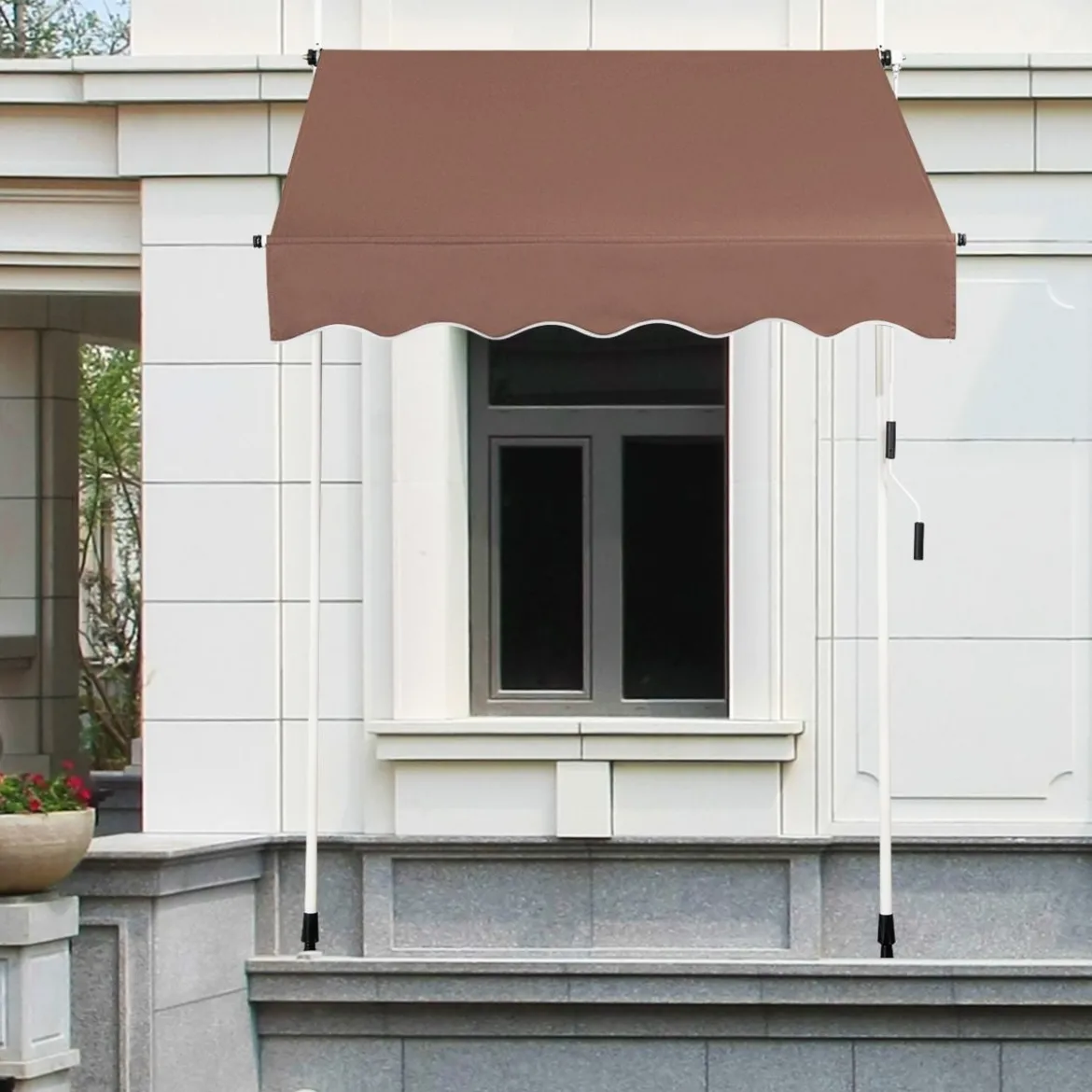 150 cm Breit Klemmmarkise ohne Bohren UV-beständige Balkonmarkise Höhenverstellbare Markise Kaffee
