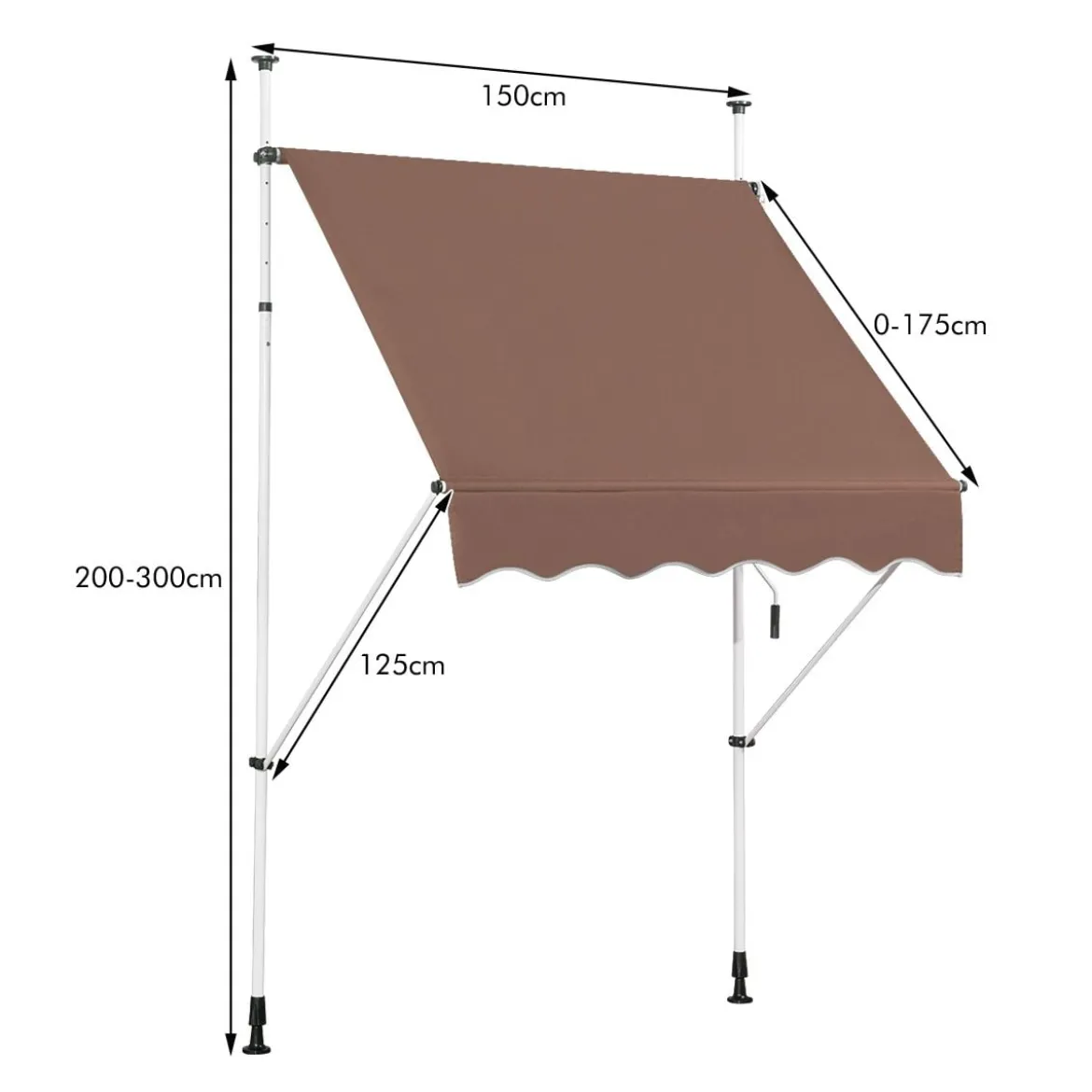 150 cm Breit Klemmmarkise ohne Bohren UV-beständige Balkonmarkise Höhenverstellbare Markise Kaffee