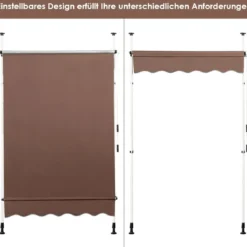 150 cm Breit Klemmmarkise ohne Bohren UV-beständige Balkonmarkise Höhenverstellbare Markise Kaffee