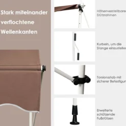 150 cm Breit Klemmmarkise ohne Bohren UV-beständige Balkonmarkise Höhenverstellbare Markise Kaffee