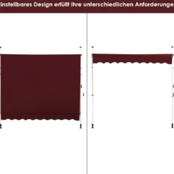 250 cm Breit Klemmmarkise ohne Bohren UV-beständige Balkonmarkise Höhenverstellbare Markise Rot