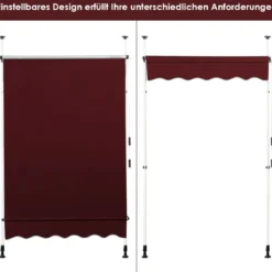 150 cm Breit Klemmmarkise ohne Bohren UV-beständige Balkonmarkise Höhenverstellbare Markise Rot