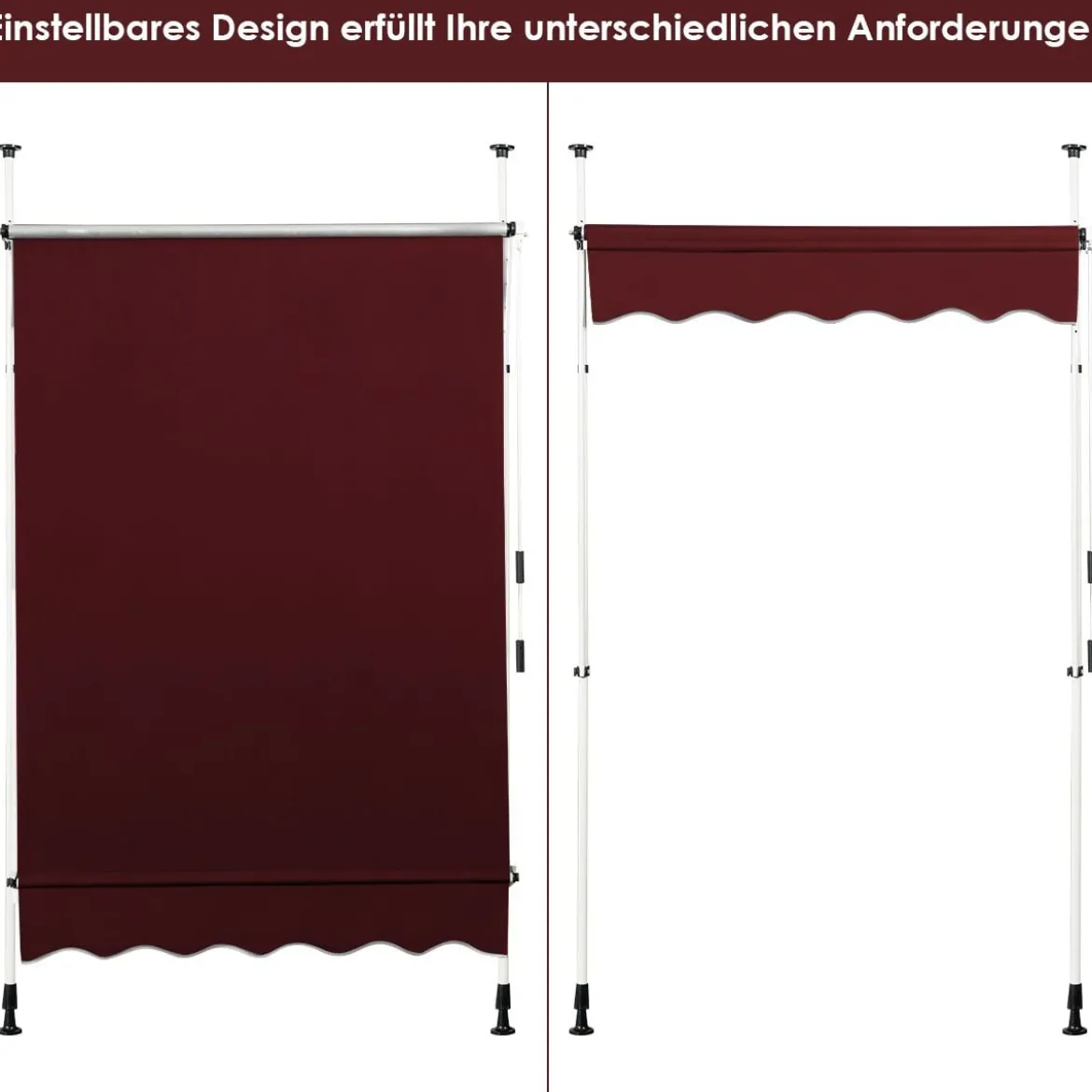 150 cm Breit Klemmmarkise ohne Bohren UV-beständige Balkonmarkise Höhenverstellbare Markise Rot