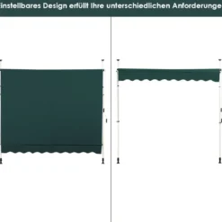 250 cm Breit Klemmmarkise ohne Bohren UV-beständige Balkonmarkise Höhenverstellbare Markise Grün