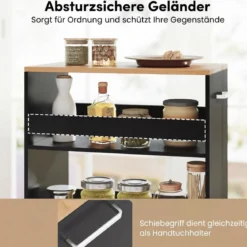 30cm Breit Nischenwagen mit Griff & Geländern 4 Etagen Küchenwagen Nischenregal Schwarz
