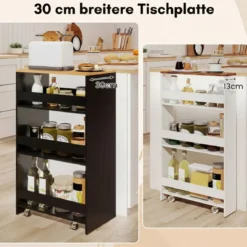 30cm Breit Nischenwagen mit Griff & Geländern 4 Etagen Küchenwagen Nischenregal Schwarz