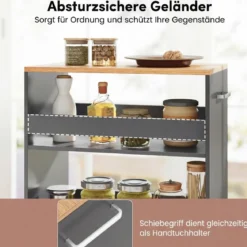 30cm Breit Nischenwagen mit Griff & Geländern 4 Etagen Küchenwagen Nischenregal Grau