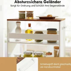 30cm Breit Nischenwagen mit Griff & Geländern 4 Etagen Küchenwagen Nischenregal Weiß