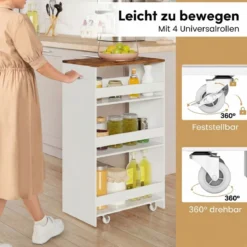 30cm Breit Nischenwagen mit Griff & Geländern 4 Etagen Küchenwagen Nischenregal Weiß