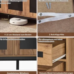 120 cm Buffetschrank Sideboard Beistellschrank Holz großes Bauernhaus Aufbewahrungsschrank Natur