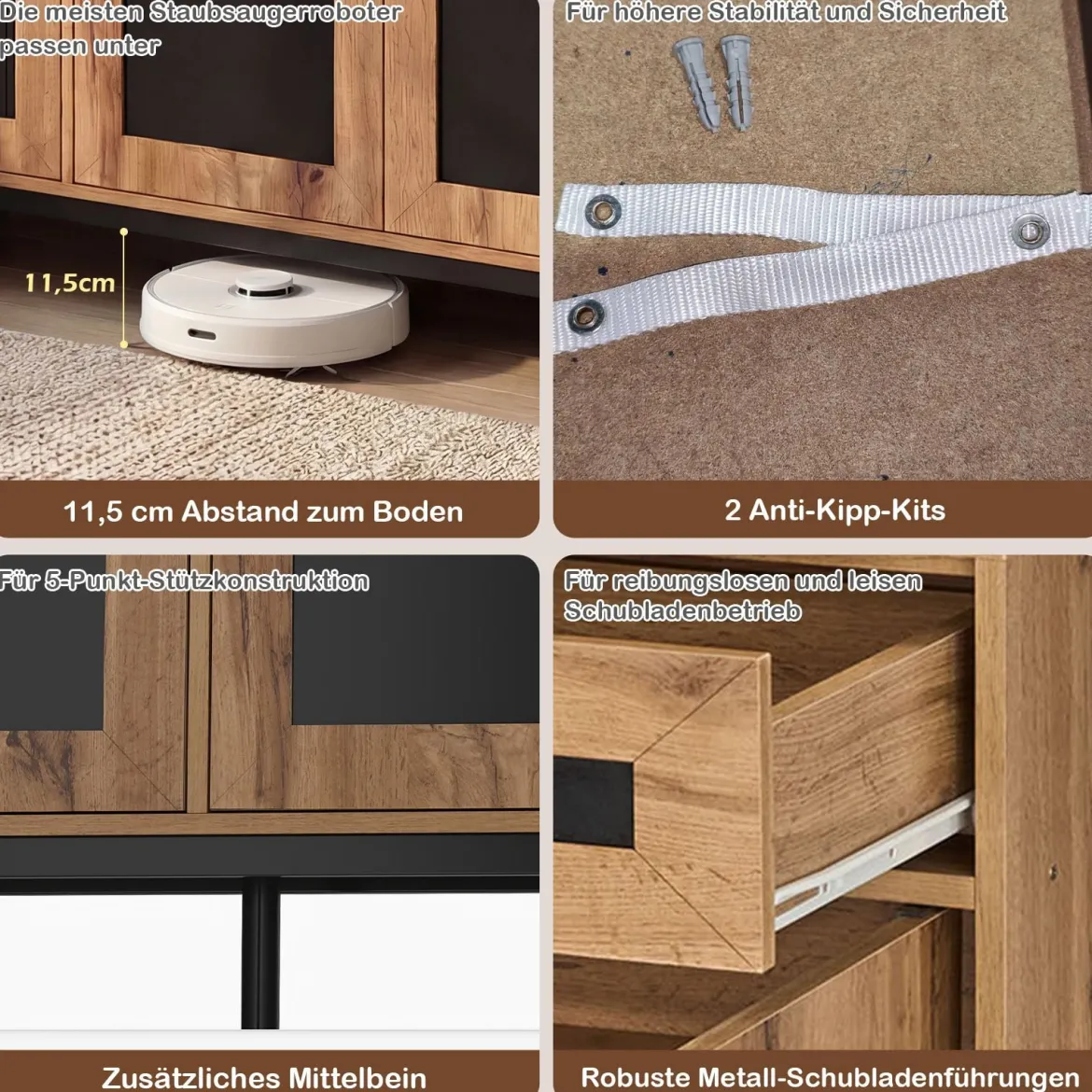 120 cm Buffetschrank Sideboard Beistellschrank Holz großes Bauernhaus Aufbewahrungsschrank Natur