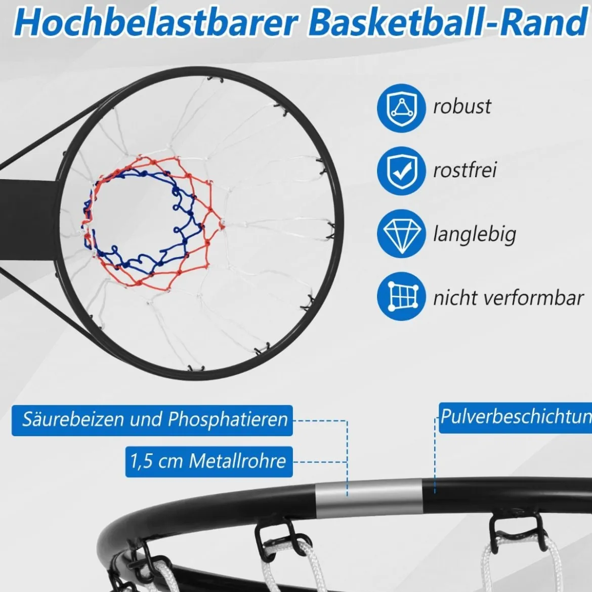 Ø45cm/37cm Basketballkorb mit Ring & Netz für Tür & Wandmontage Indoor Mini Basketball Korb