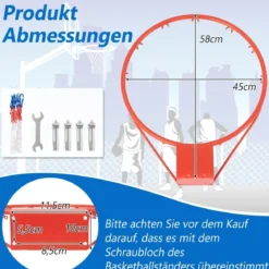 Ø45cm/37cm Basketballkorb mit Ring & Netz für Tür & Wandmontage Indoor Mini Basketball Korb