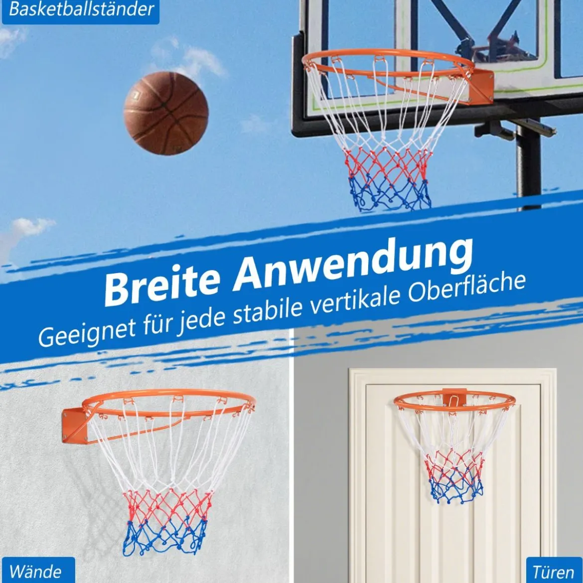 Ø45cm/37cm Basketballkorb mit Ring & Netz für Tür & Wandmontage Indoor Mini Basketball Korb