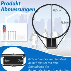 Ø45cm/37cm Basketballkorb mit Ring & Netz für Tür & Wandmontage Indoor Mini Basketball Korb