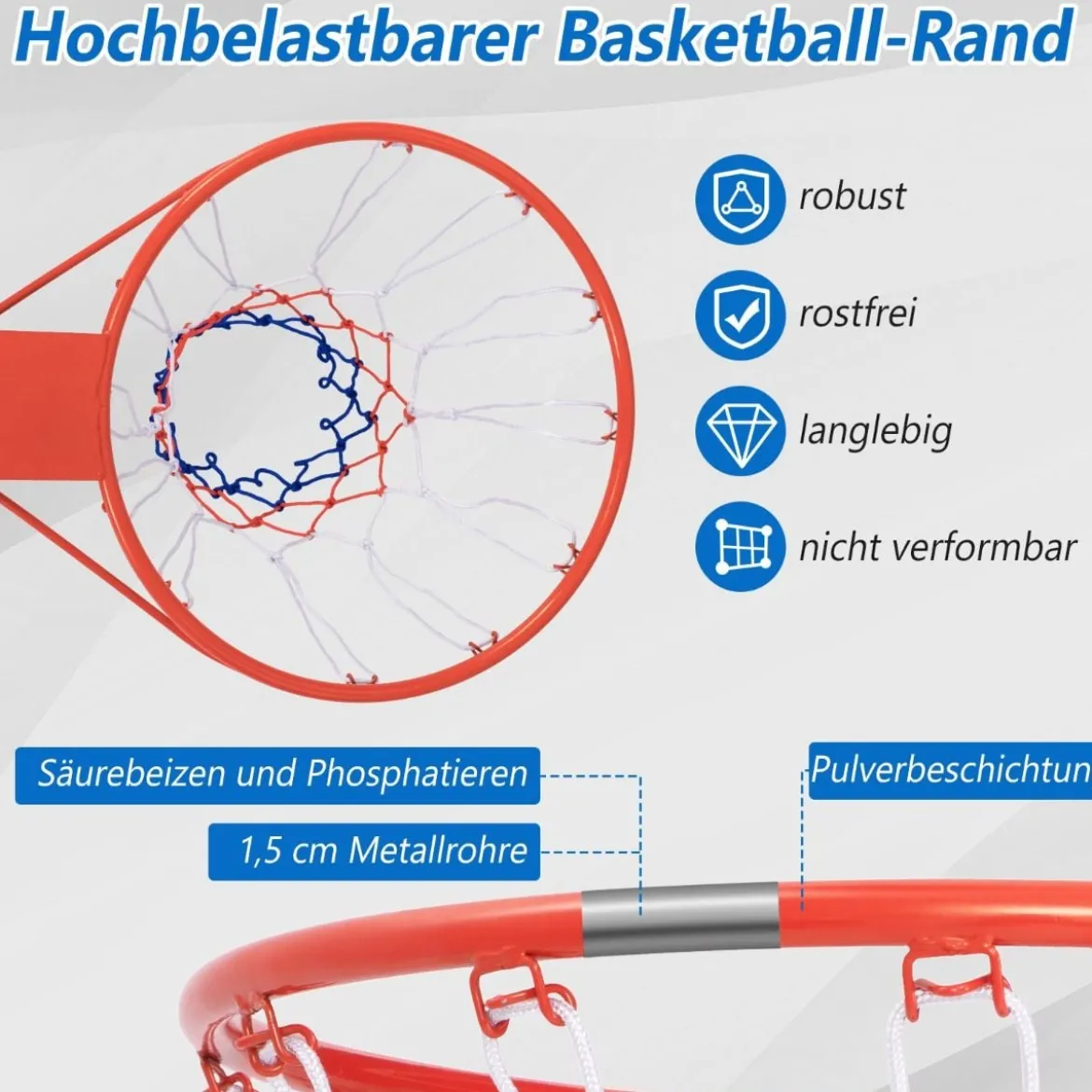 Ø45cm/37cm Basketballkorb mit Ring & Netz für Tür & Wandmontage Indoor Mini Basketball Korb