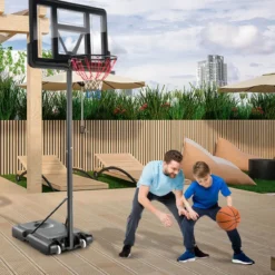 130 cm - 305 cm Höhenverstellbarer Basketballkorb mit Ständer & 2 Rädern Korbständer Schwarz