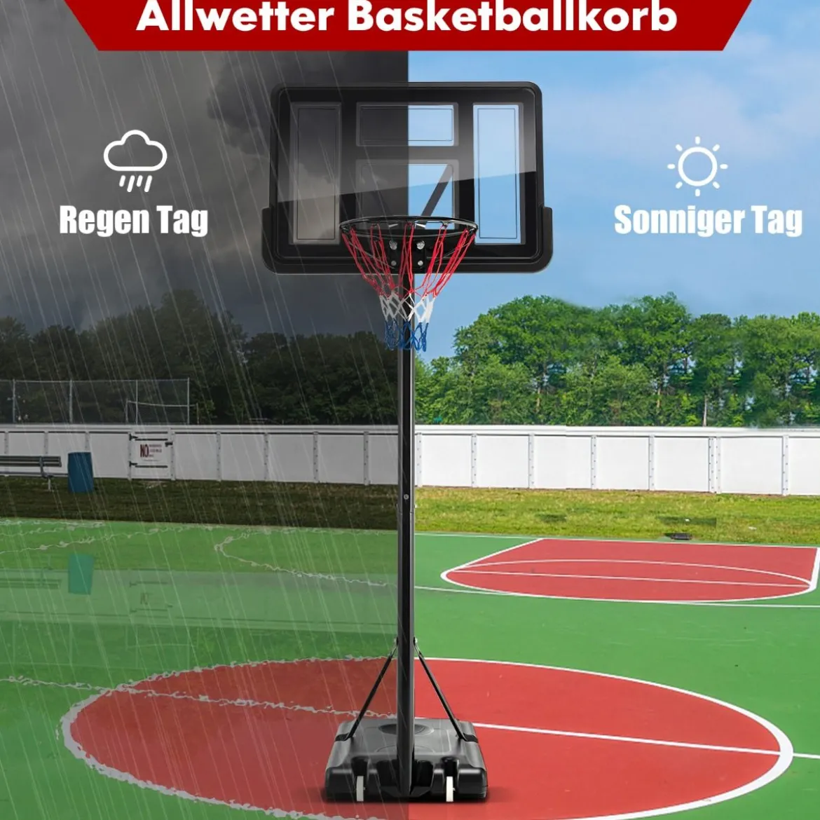 130 cm - 305 cm Höhenverstellbarer Basketballkorb mit Ständer & 2 Rädern Korbständer Schwarz