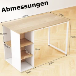 115 cm Computertisch moderner Home-Office-Schreibtisch mit 5 Aufbewahrungsfächern Schreibtisch Natur