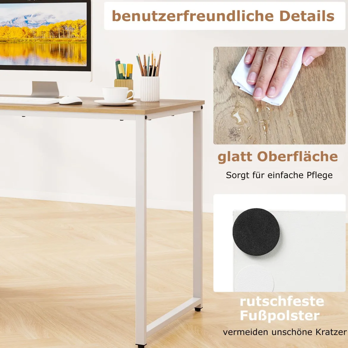 115 cm Computertisch moderner Home-Office-Schreibtisch mit 5 Aufbewahrungsfächern Schreibtisch Natur