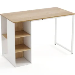 115 cm Computertisch moderner Home-Office-Schreibtisch mit 5 Aufbewahrungsfächern Schreibtisch Natur