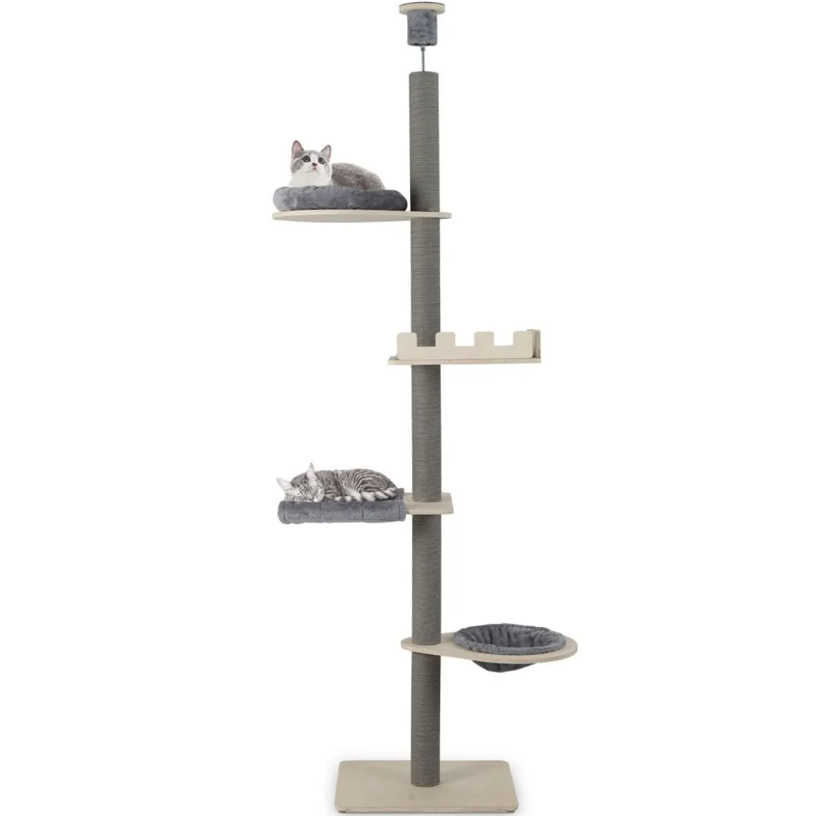236-271 cm Deckenhoch Kratzbaum mit Hängematte & Korb & Bett 5-stöckiger Katzenbaum Grau