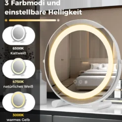 Ø 30 cm Dimmbarer Kosmetikspiegel mit Beleuchtung & Touchschalter & Speicherfunktion