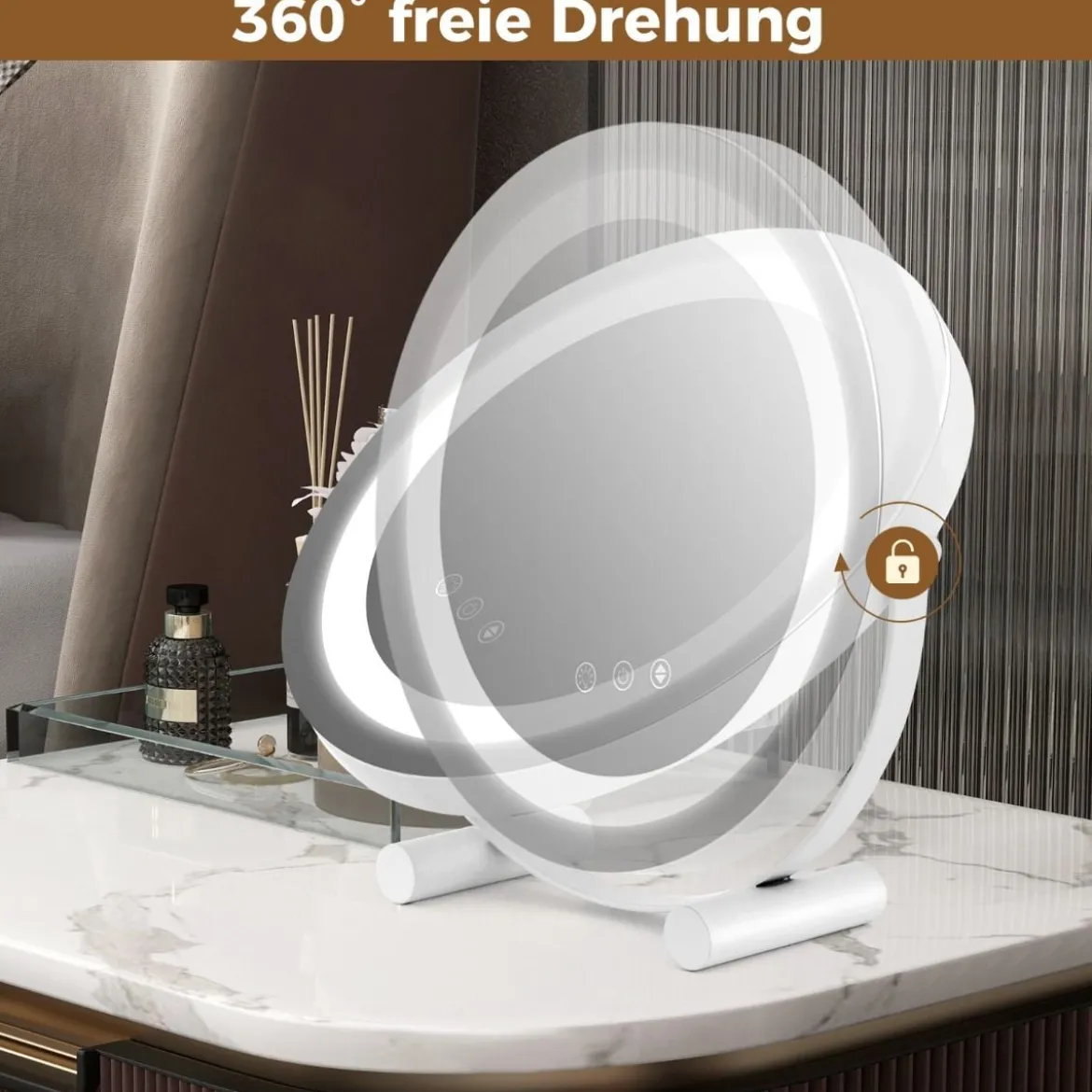 Ø 30 cm Dimmbarer Kosmetikspiegel mit Beleuchtung & Touchschalter & Speicherfunktion