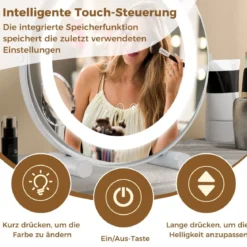 Ø 30 cm Dimmbarer Kosmetikspiegel mit Beleuchtung & Touchschalter & Speicherfunktion