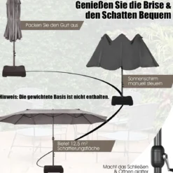 Ø480 cm Doppelsonnenschirm Marktschirm mit Kurbel & UV Schutz Gartenschirm