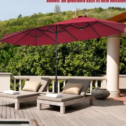 Ø480 cm Doppelsonnenschirm Marktschirm mit Kurbel & UV Schutz Gartenschirm