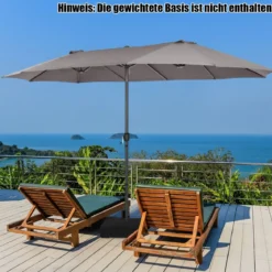 Ø480 cm Doppelsonnenschirm Marktschirm mit Kurbel & UV Schutz Gartenschirm