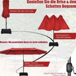 Ø480 cm Doppelsonnenschirm Marktschirm mit Kurbel & UV Schutz Gartenschirm