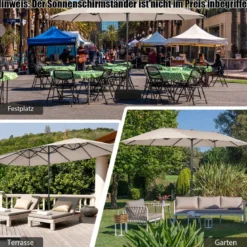 Ø480 cm Doppelsonnenschirm Marktschirm mit Kurbel & UV Schutz Gartenschirm
