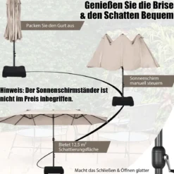 Ø480 cm Doppelsonnenschirm Marktschirm mit Kurbel & UV Schutz Gartenschirm