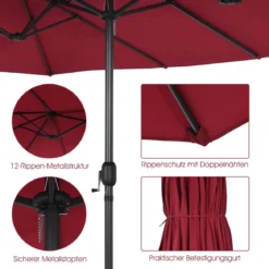 Ø480 cm Doppelsonnenschirm Marktschirm mit Kurbel & UV Schutz Gartenschirm