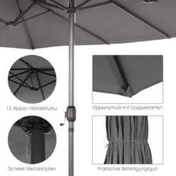 Ø480 cm Doppelsonnenschirm Marktschirm mit Kurbel & UV Schutz Gartenschirm