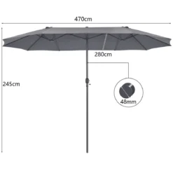Ø480 cm Doppelsonnenschirm Marktschirm mit Kurbel & UV Schutz Gartenschirm