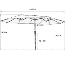 Ø480 cm Doppelsonnenschirm Marktschirm mit Kurbel & UV Schutz Gartenschirm