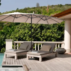 Ø480 cm Doppelsonnenschirm Marktschirm mit Kurbel & UV Schutz Gartenschirm
