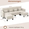 280 cm Ecksofa mit 2 Ottomane U-förmiges modulares Sofa mit USB- & Type-C-Ladeanschlüssen 4-Sitzer Sofa-Set Beige