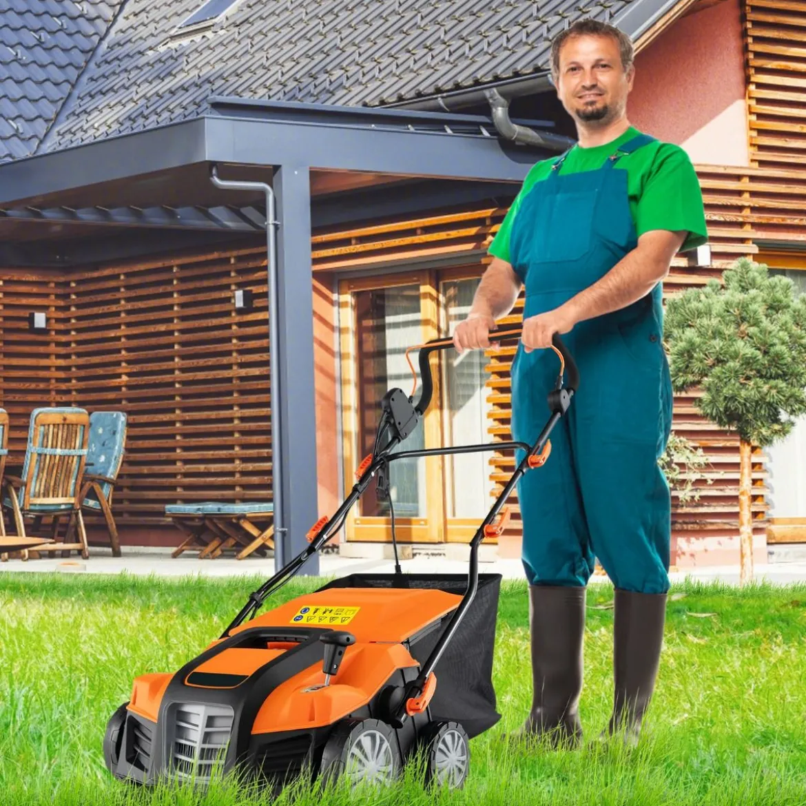 41 cm Elektrischer Vertikutierer & Rasenlüfter 15A 2-in-1 Rasenvertikutierer mit 3-Positionen Höhenverstellung