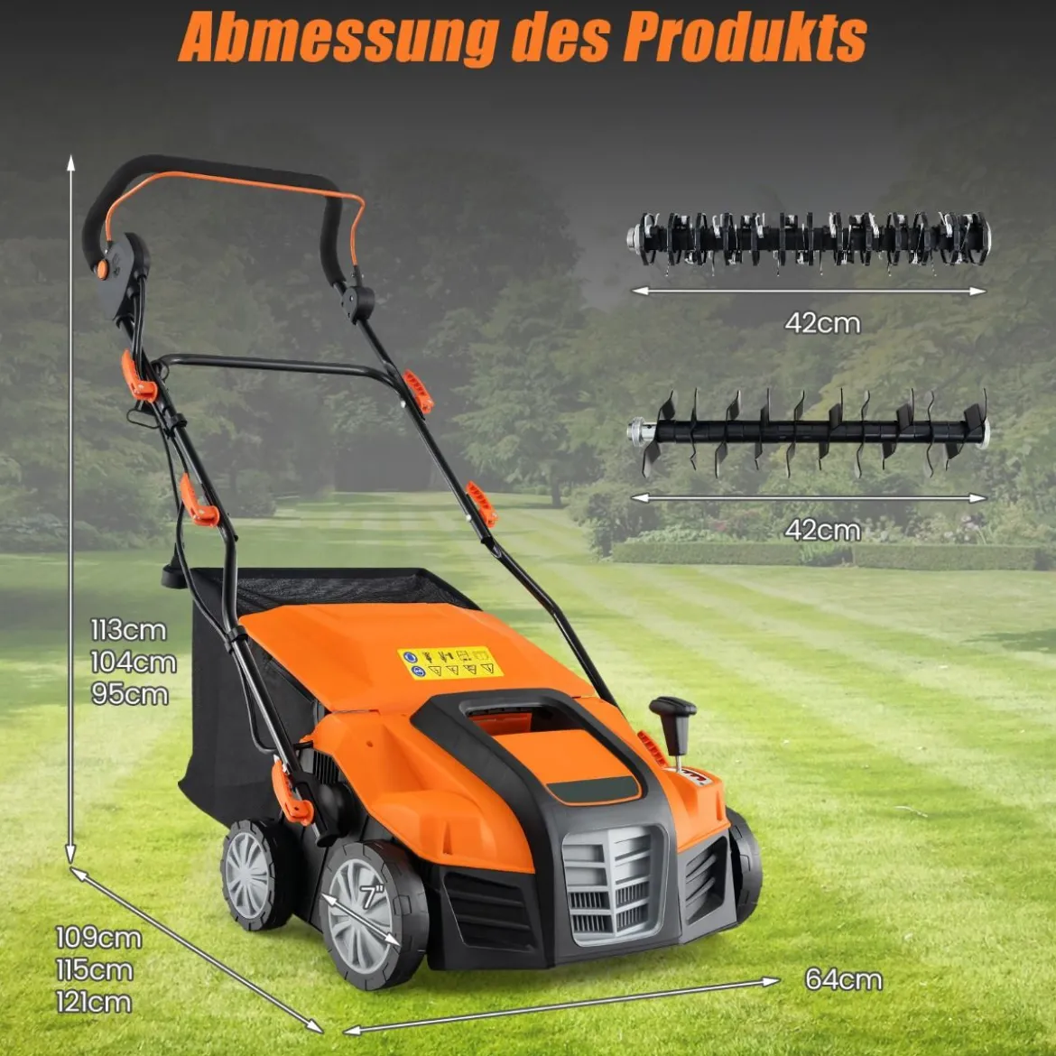 41 cm Elektrischer Vertikutierer & Rasenlüfter 15A 2-in-1 Rasenvertikutierer mit 3-Positionen Höhenverstellung