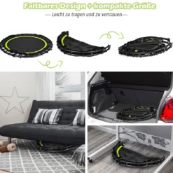 Ø102 cm Faltbares Fitness Trampolin Minitrampolin 109 - 129 cm Höhenverstellbar Schwarz + Grün