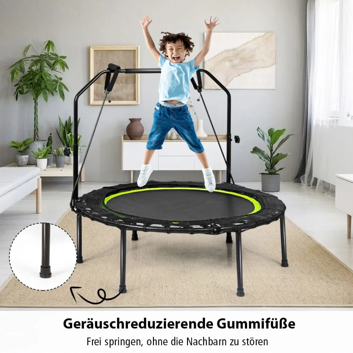 Ø102 cm Faltbares Fitness Trampolin Minitrampolin 109 - 129 cm Höhenverstellbar Schwarz + Grün