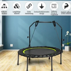 Ø102 cm Faltbares Fitness Trampolin Minitrampolin 109 - 129 cm Höhenverstellbar Schwarz + Grün