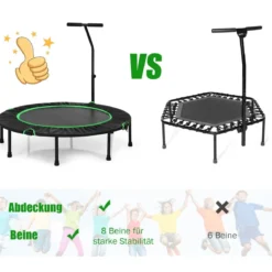 Ø120 cm Faltbares Trampolin Fitness-Trampolin mit verstellbarem Griff Grün + Schwarz