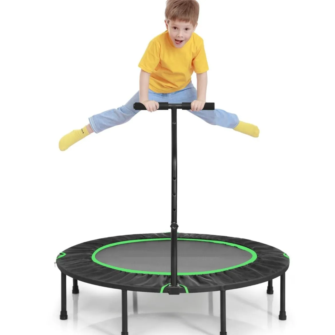 Ø120 cm Faltbares Trampolin Fitness-Trampolin mit verstellbarem Griff Grün + Schwarz