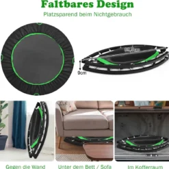 Ø120 cm Faltbares Trampolin Fitness-Trampolin mit verstellbarem Griff Grün + Schwarz